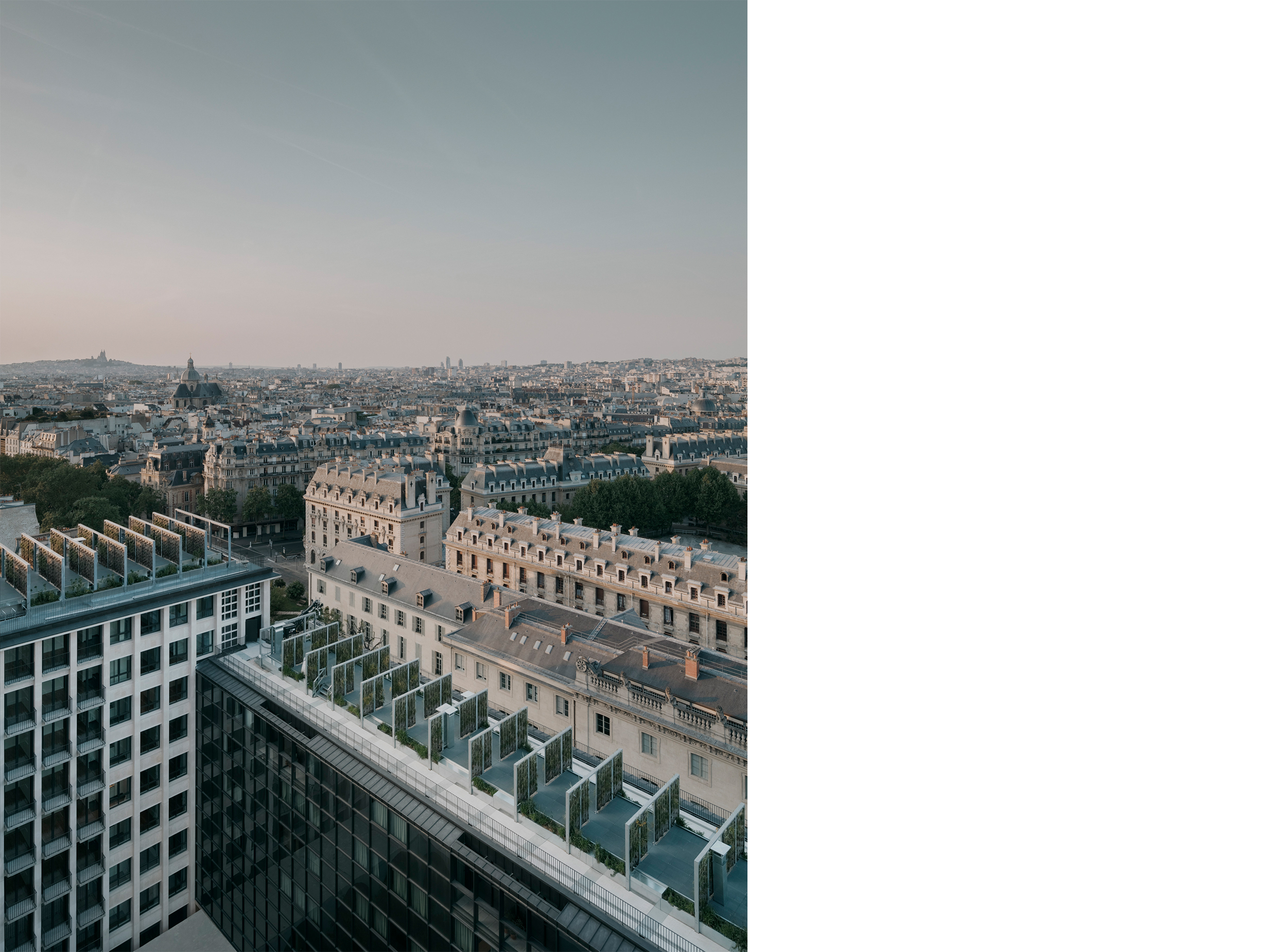 Planted roof terraces overlooking the Paris skyline.