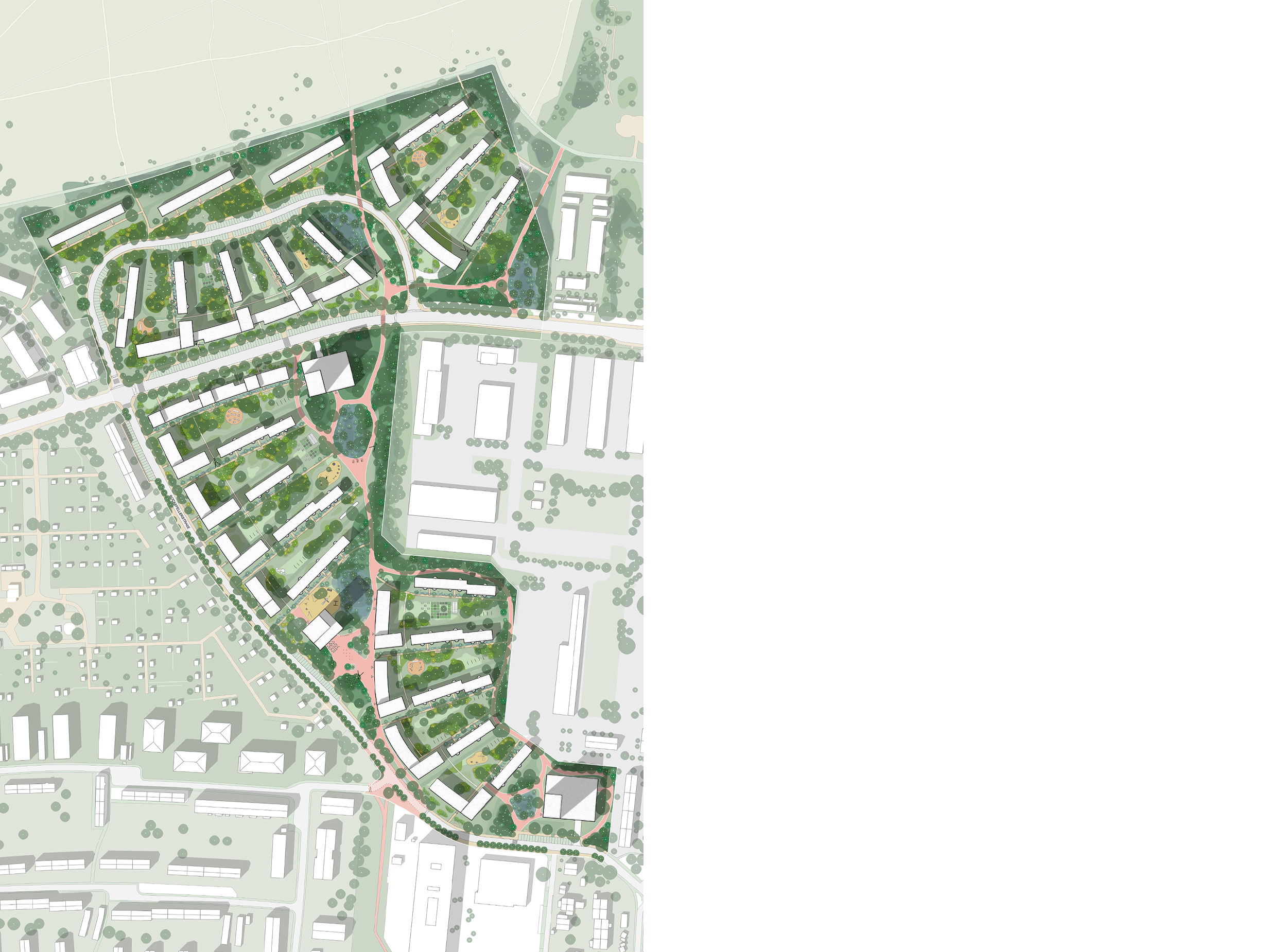 a coloured drawing of the masterplan 